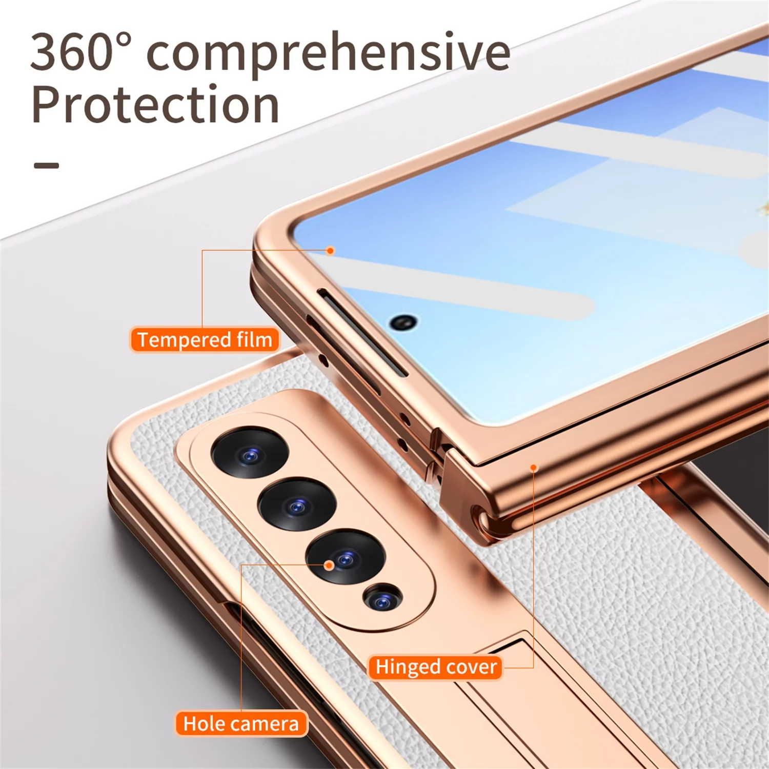 Allytech for Galaxy Z Fold 4 Case with Front Screen Protector, Hinge Protection &  S Pen Holder Built in Kickstand Shockproof Plating PC Case for Samsung Z Fold4 5G 2022, White