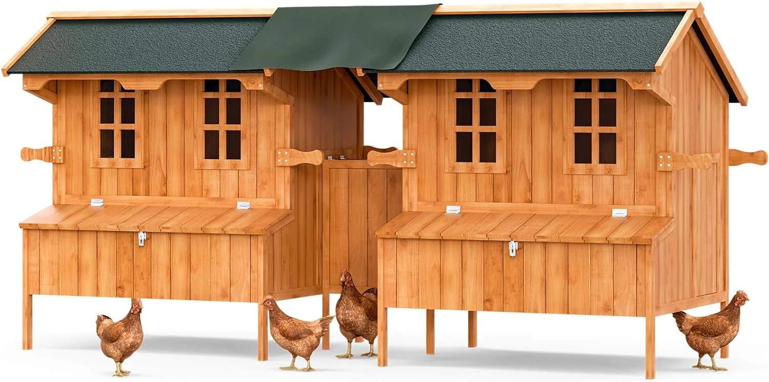 Oarlike Chicken Coop Wooden Outdoor Chicken Hen House with Nesting Box and Leakproof Pull-on Tray, Poultry Cage Duck Coop with Waterproof Roof