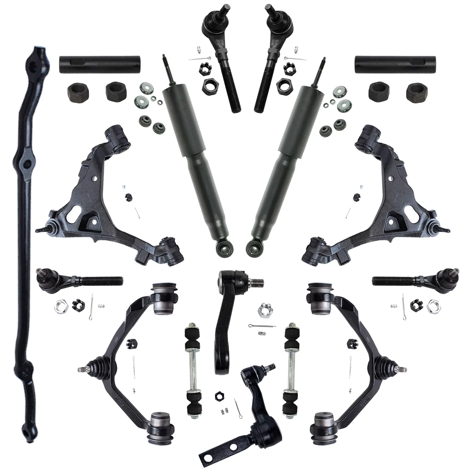 Detroit Axle - Front Upper Lower Control Arms + Shock Absorbers + Inner Outer Tie Rods + Sway Bar Links + 2.48'' Bolt Idler Arm + Pitman Arm Replacement for Ford Expedition F-150 [4WD ONLY] - 17pc Set