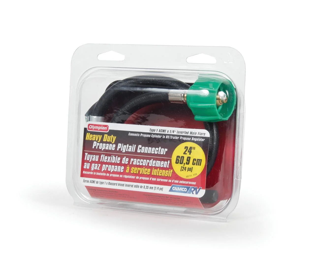 Camco Pigtail Propane Hose Connector | Rated for 200,000 BTUs per Hour | 24-inches, Multicolor (59153)