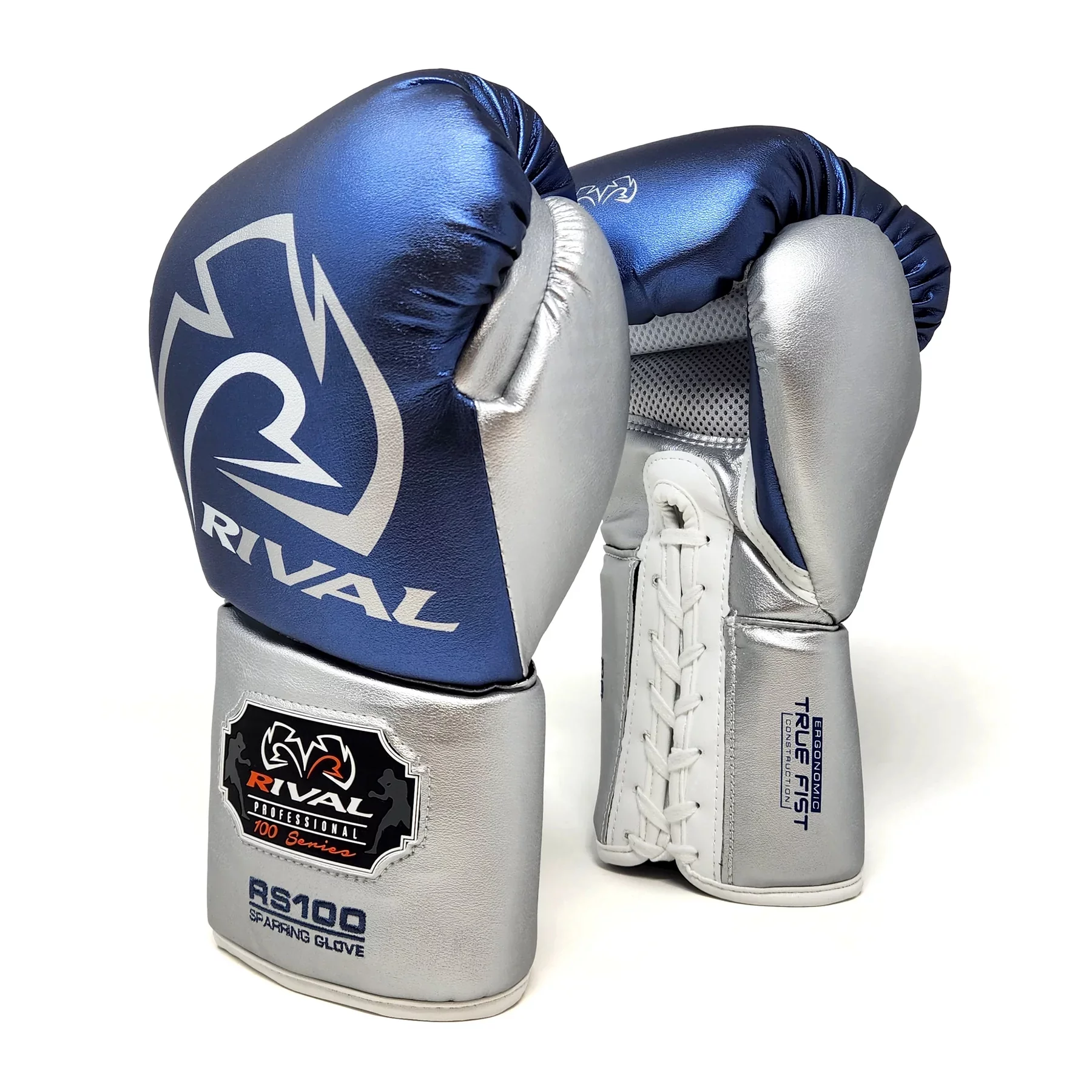 Rival Boxing RS100 Pro Sparring Boxing Gloves - 14 oz. - Blue/Silver