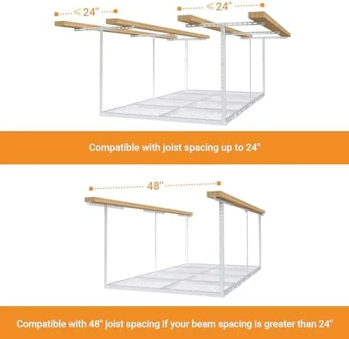 CHFBC 4ftx8ft Overhead Garage  Rack  Heavy-Duty Metal Garage Ceiling  Rack  22''-40" Adjustable Ceiling Drop-Down  600 lb. Loading Weight Capacity  Black
