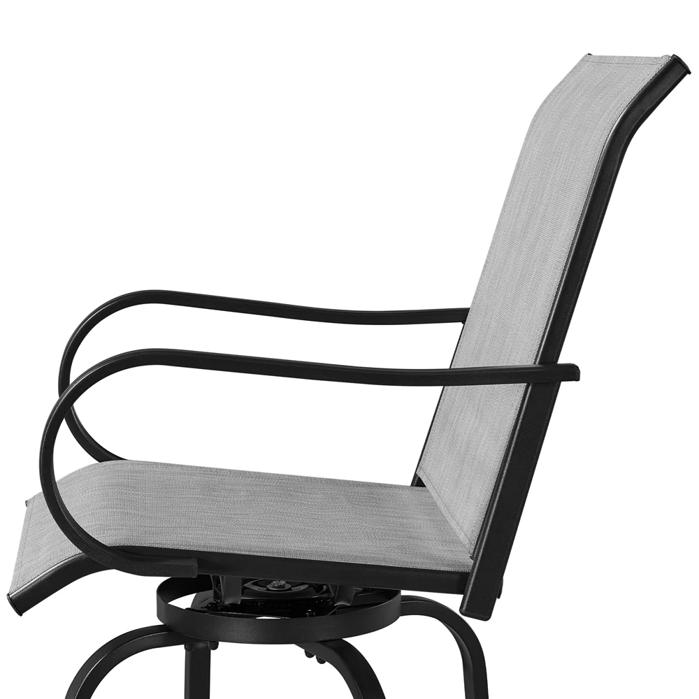 Yaheetech Outdoor Swivel Texteline Bar Stools with Armrest and Footrest, Set of 2, Black/Light Gray