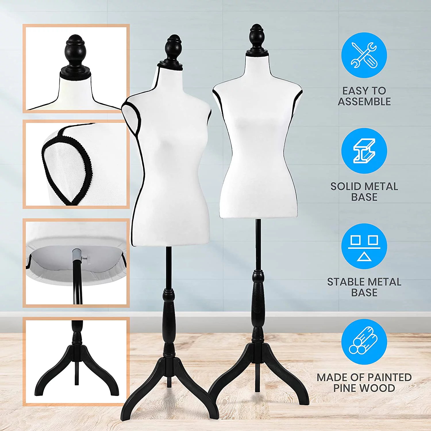 Female Dress Form Mannequin Torso Display Mannequin Body with Adjustable Tripod Stand for Clothing Dress Jewelry Display (White)