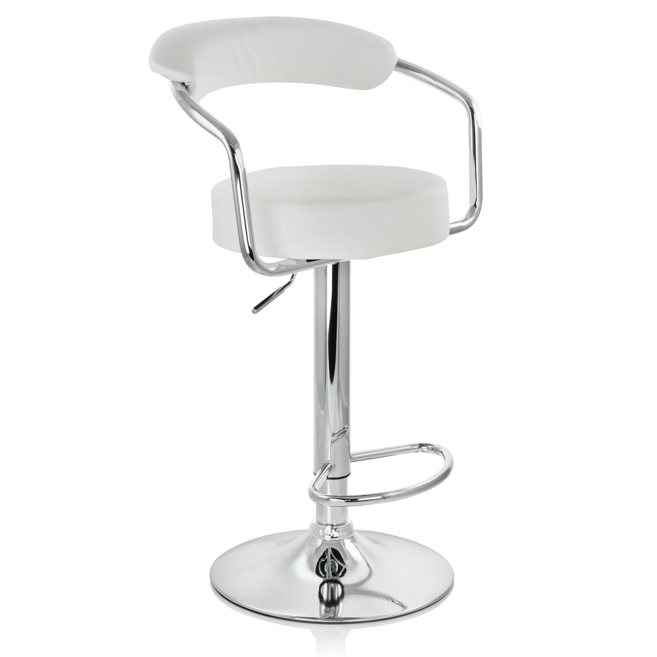 Elama Bar Stool with Adjustable Height & Swivel, White and Chrome, Set of 2