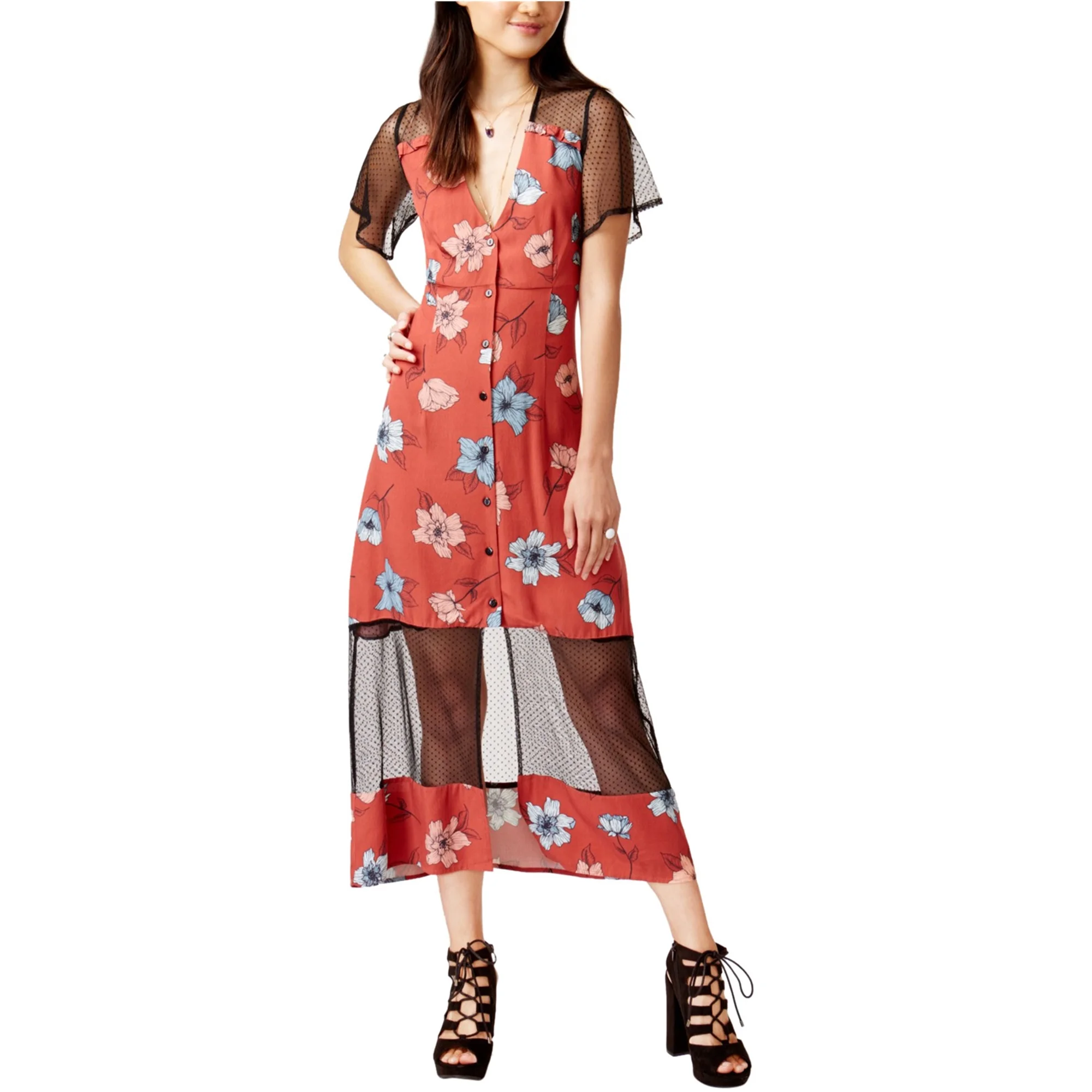 Minkpink Womens Mesh-Inset Floral Shirtdress