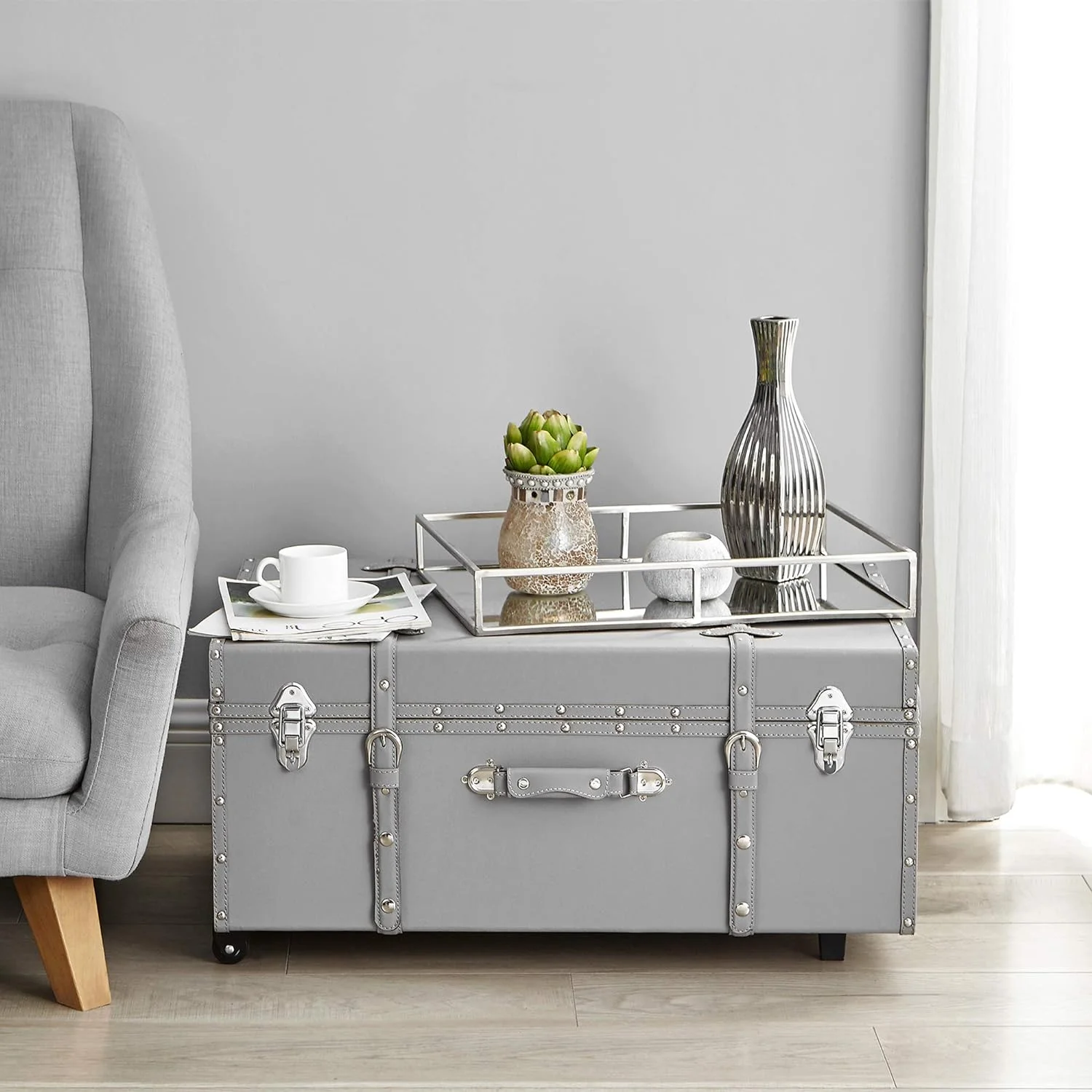 YFENGBO The Texture Brand Wheeled Trunk - Hex Gray - Large