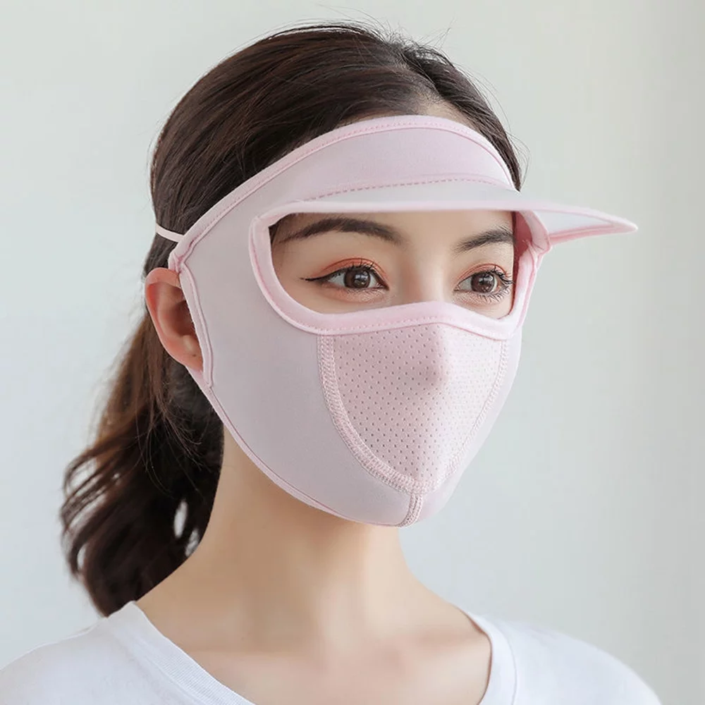 Occkic Thin Ladies Ice Silk Sunscreen Full Face Mask UV Protection Sun Hat, Snow Bud