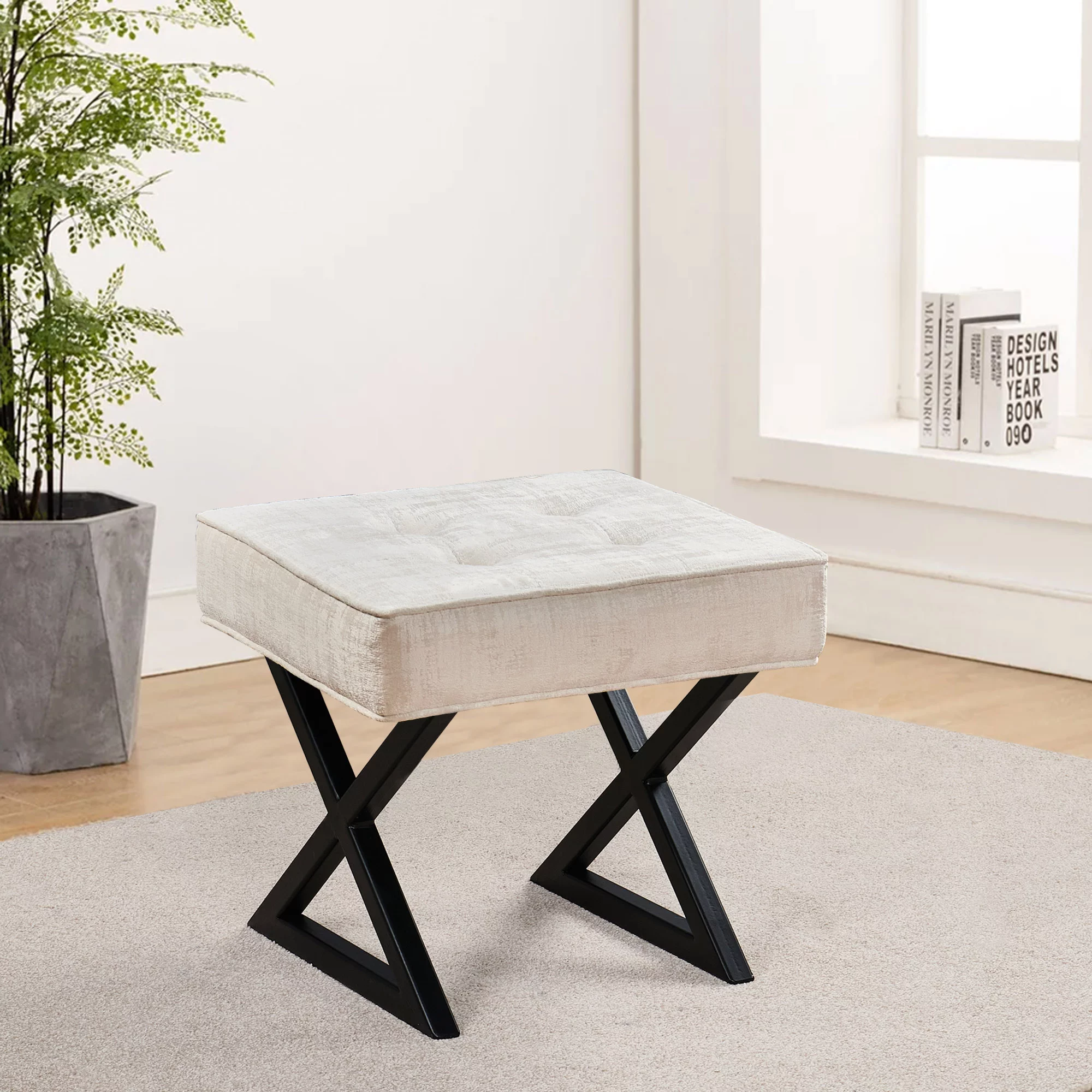 Home Soft Things Gardenia Textured Velvet Vanity Stool Ottoman - 18X18X17