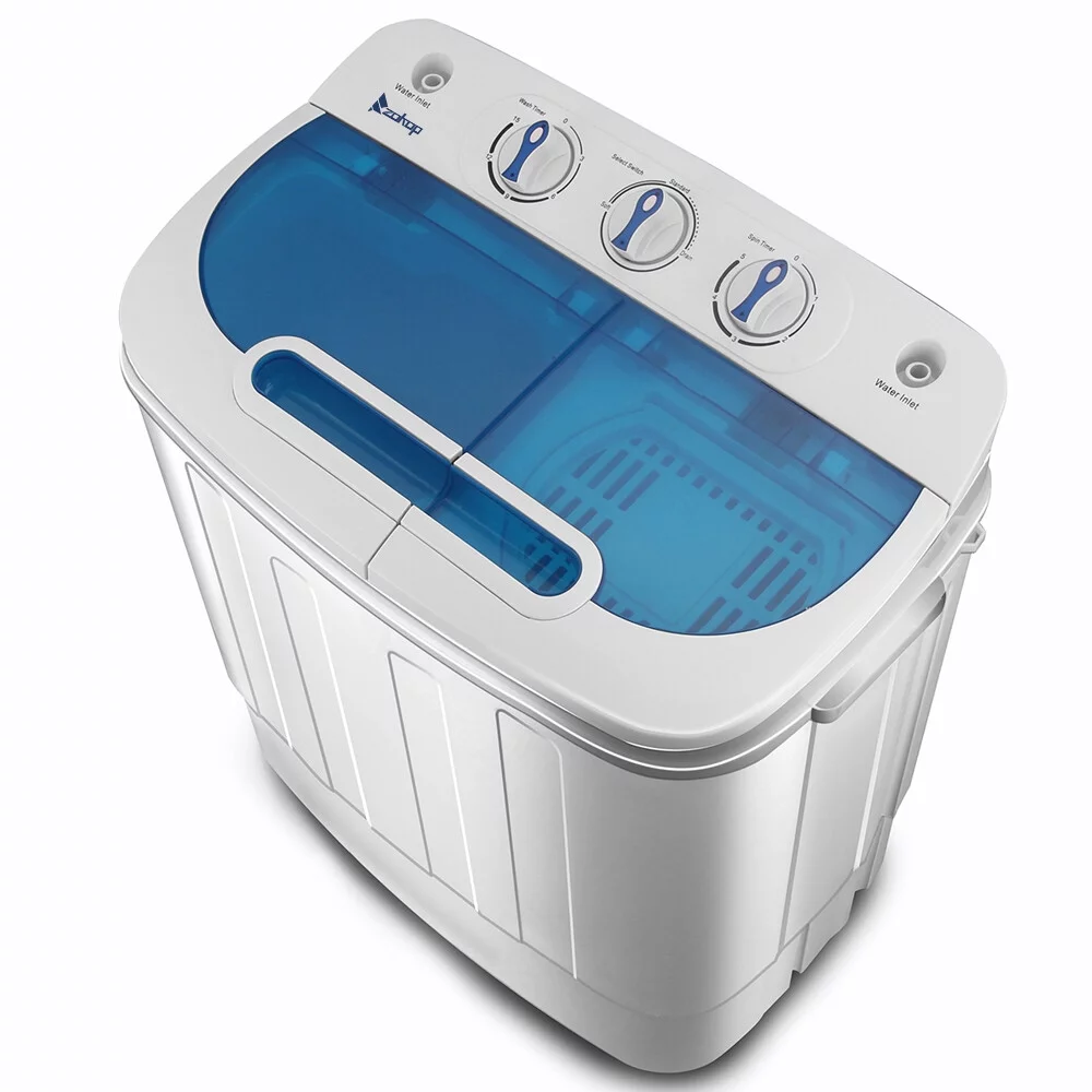 13Lbs Semi-automatic Twin Tube Washing Machine,Compact Twin Tub with Built-in Drain Pump-White & Blue