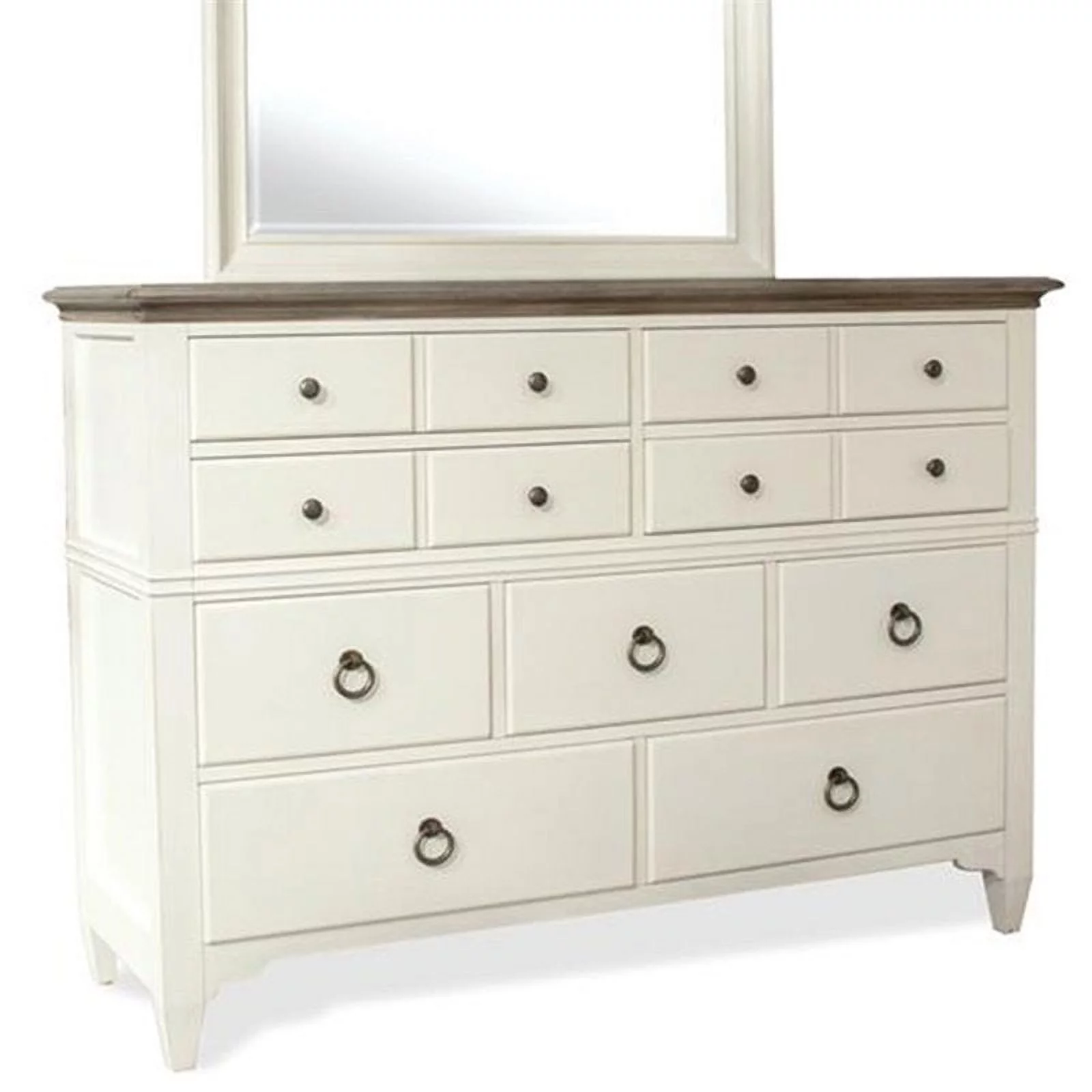 Bowery Hill Contemporary 9 Drawer Dresser in Natural and Paperwhite