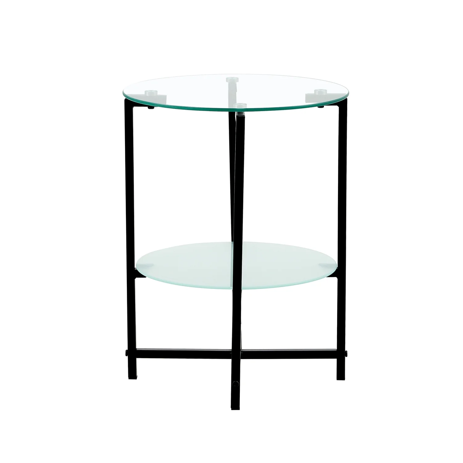 Elegant and Modern 2-Layer Black Tempered Glass End Table  Stylish Round Coffee Table for Office  Living Room  and Bedroom