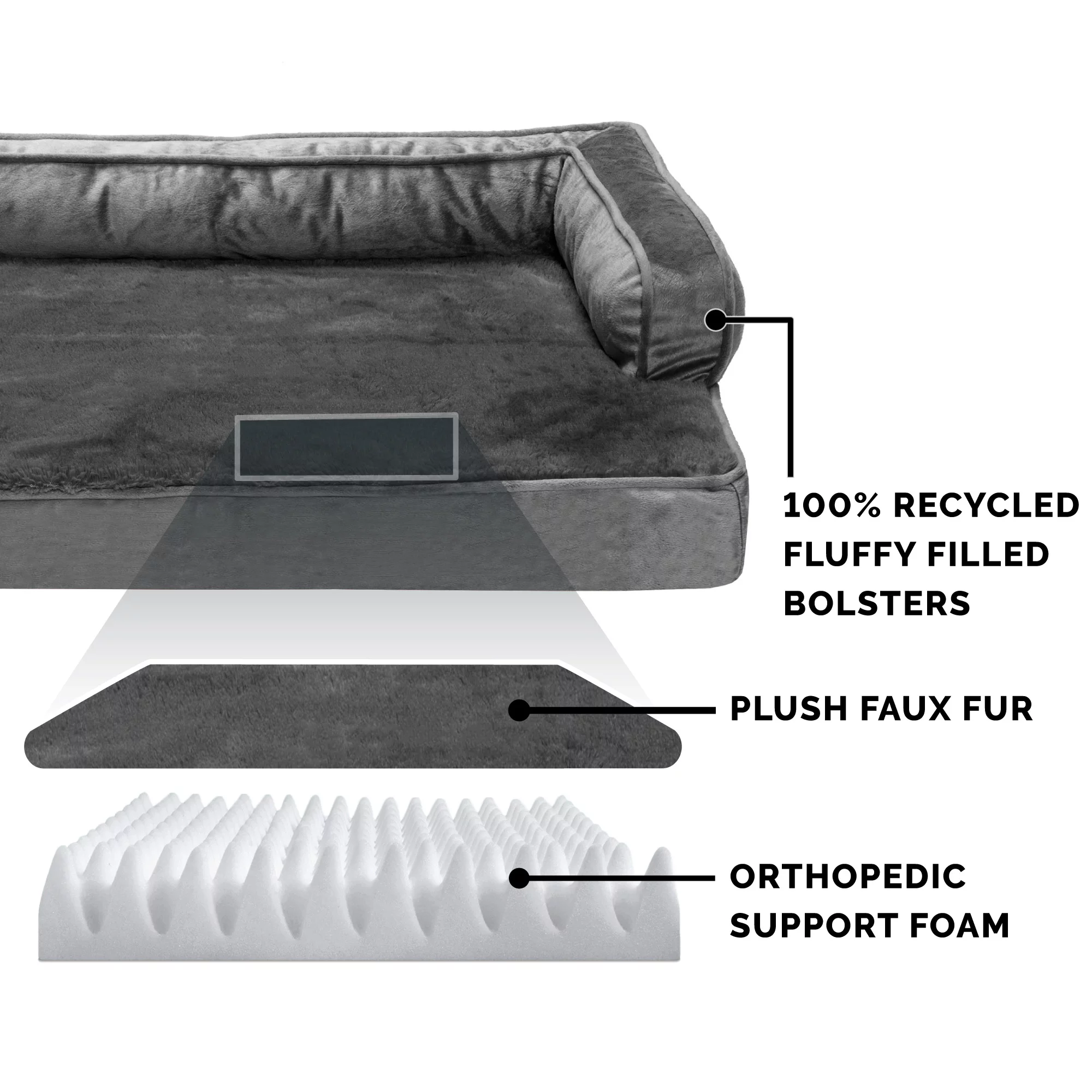 FurHaven Pet Products Plush & Velvet Comfy Couch Orthopedic Sofa-Style Pet Bed for Dogs & Cats - Dark Gray, Jumbo