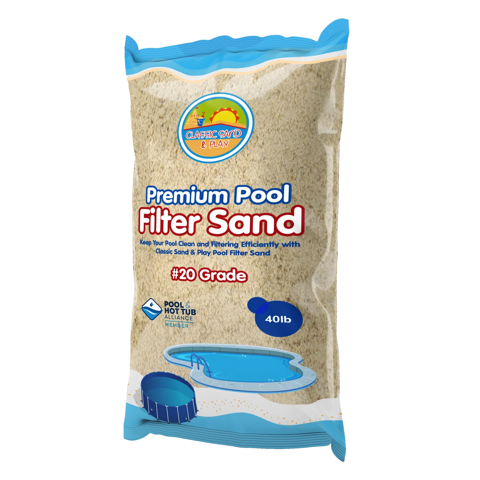 CLASSIC SAND & PLAY Swimming Pool Filter Sand for Above & Inground Pools, 40 lbs, 20 Grade