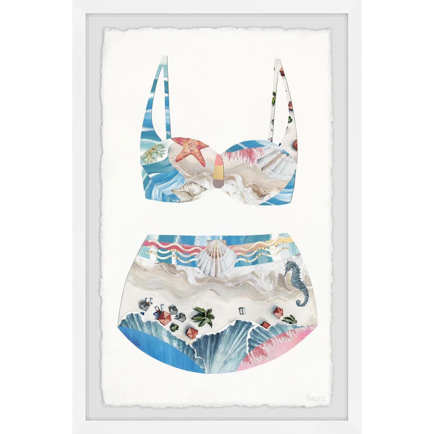 Maykoosh Retro Renaissance Coastal Beach Swimsuit Framed Painting Print