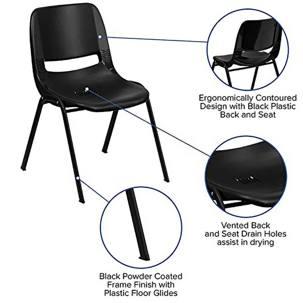 EMMA + OLIVER Kid's Black Ergonomic Shell Stack Chair - Black Frame and 12