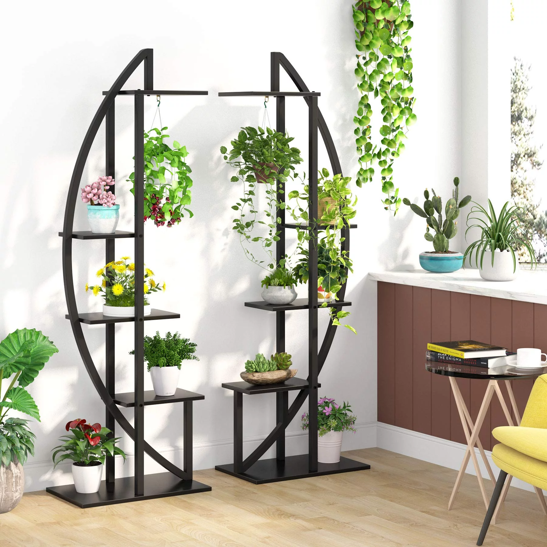 Tribesigns 5-Tier Plant Stand with Hook, Multifunctional Curved Display Shelf Flower Stand Rack
