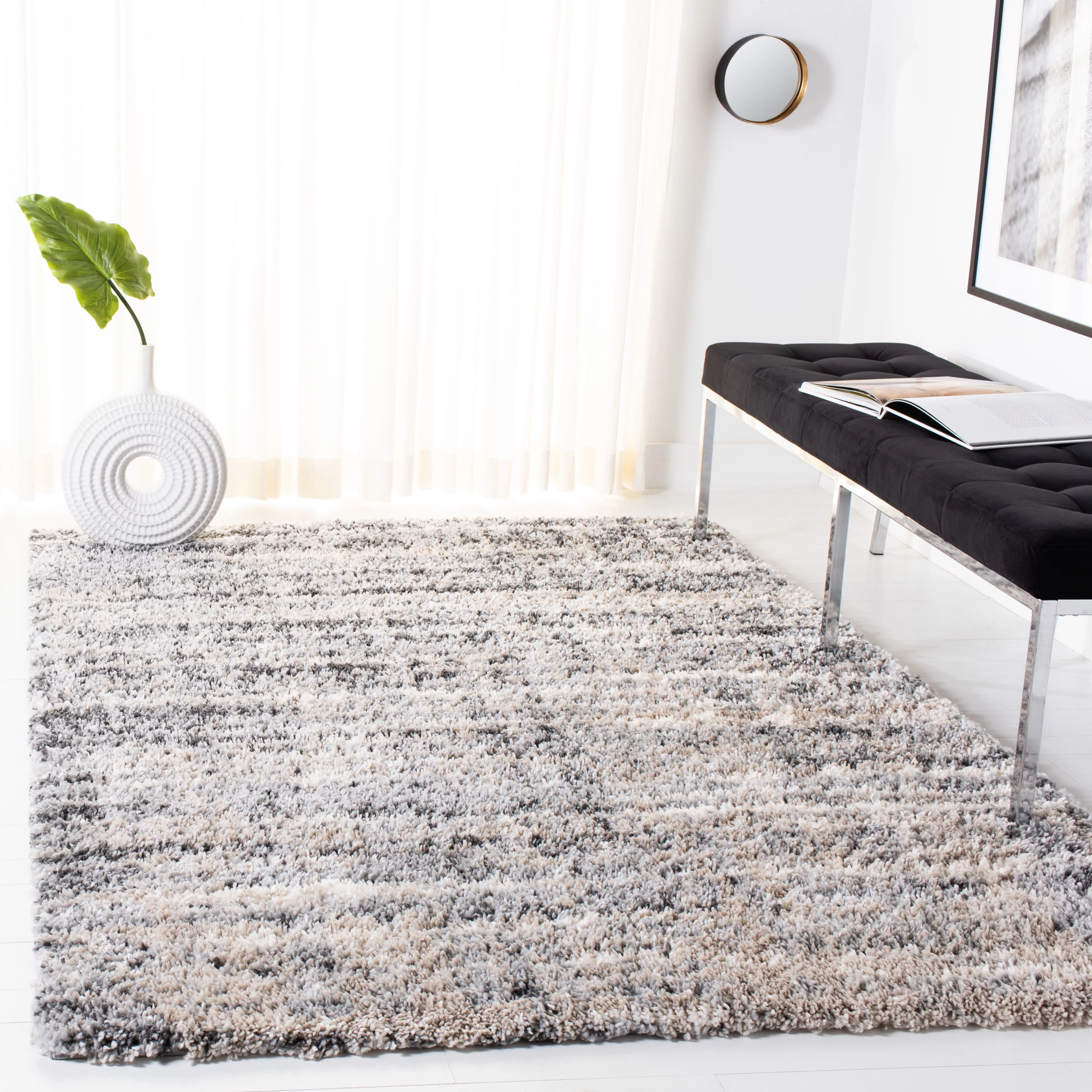 SAFAVIEH Fontana Shag Darden Abstract Plush Area Rug, Grey/Ivory, 9' x 12'