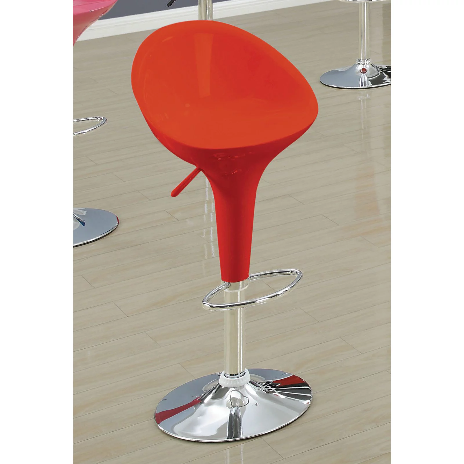 ACME Sybil Adjustable Stool with Swivel and Mid Back, Red & Chrome (Set of 2)