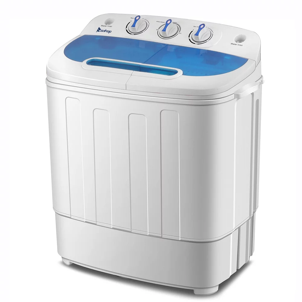 13Lbs Semi-automatic Twin Tube Washing Machine,Compact Twin Tub with Built-in Drain Pump-White & Blue
