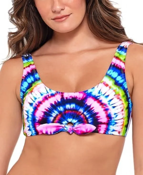 Salt + Cove MULTI Juniors Do or Tie Dye Bralette Tie-Front Swim Top, US D/DD