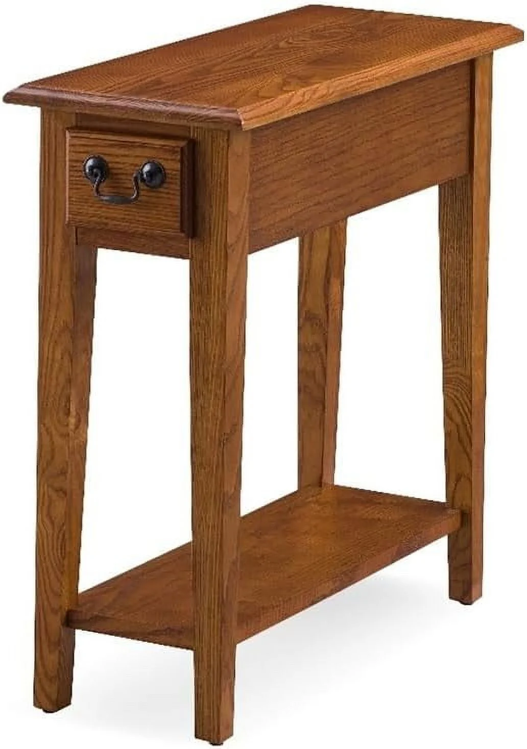 TJUNBOLIFE Chairside Narrow End Table with One Drawer and Applied Finish in Medium Oak
