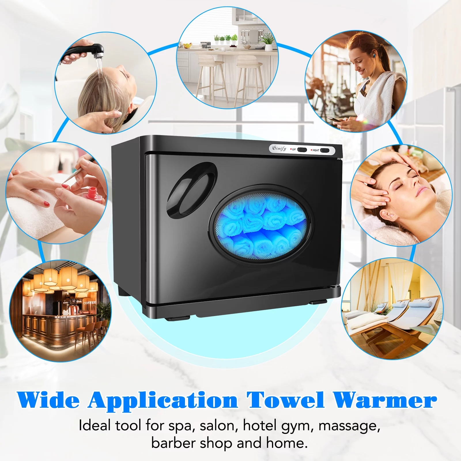 UV Sterilizer Towel Warmer Black - 23L Capacity for 50-60 Towels, Hot Towel Cabinet with Two Stainless Steel Racks for Beauty Salon Home