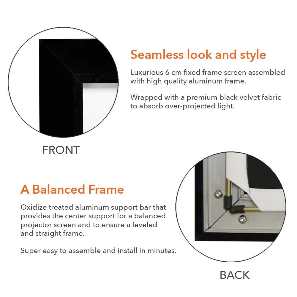 QualGear 92-Inch Fixed Frame Projector Screen, 16:9 4K HD High Definition 1.0 Gain Acoustic White (QG-PS-FF6-169-92-A)
