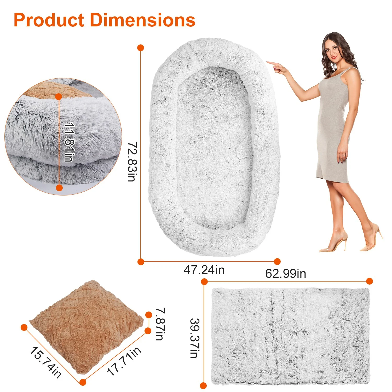 73x47x12in Human Size Dog Sofa iMounTEK Machine Washable Bean Bag Bed w/ Pillow Blanket Grey