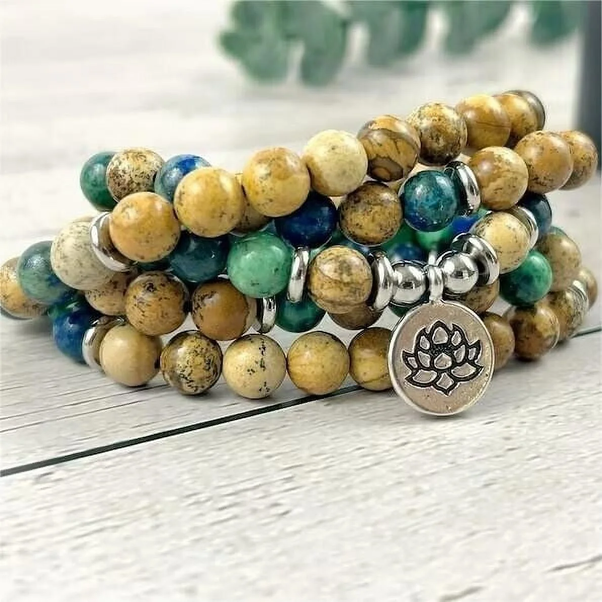 Chrysocolla 108 Mala Rosary Beads Necklace Healing Meditation Women Men Bracelet