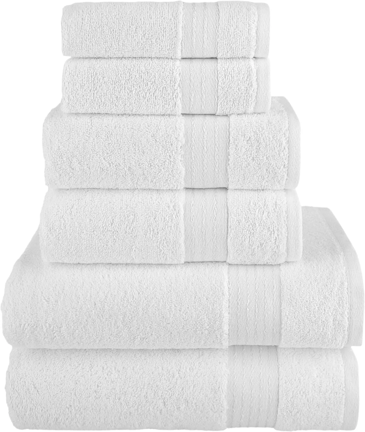 Holiday Gift Cotton 6-Piece Towel Set, Includes 2 Washcloths, 2 Hand Towels and 2 Bath Towels, 100% Turkish Cotton - Highly Absorbent and Super Soft Towels for Bathroom, White