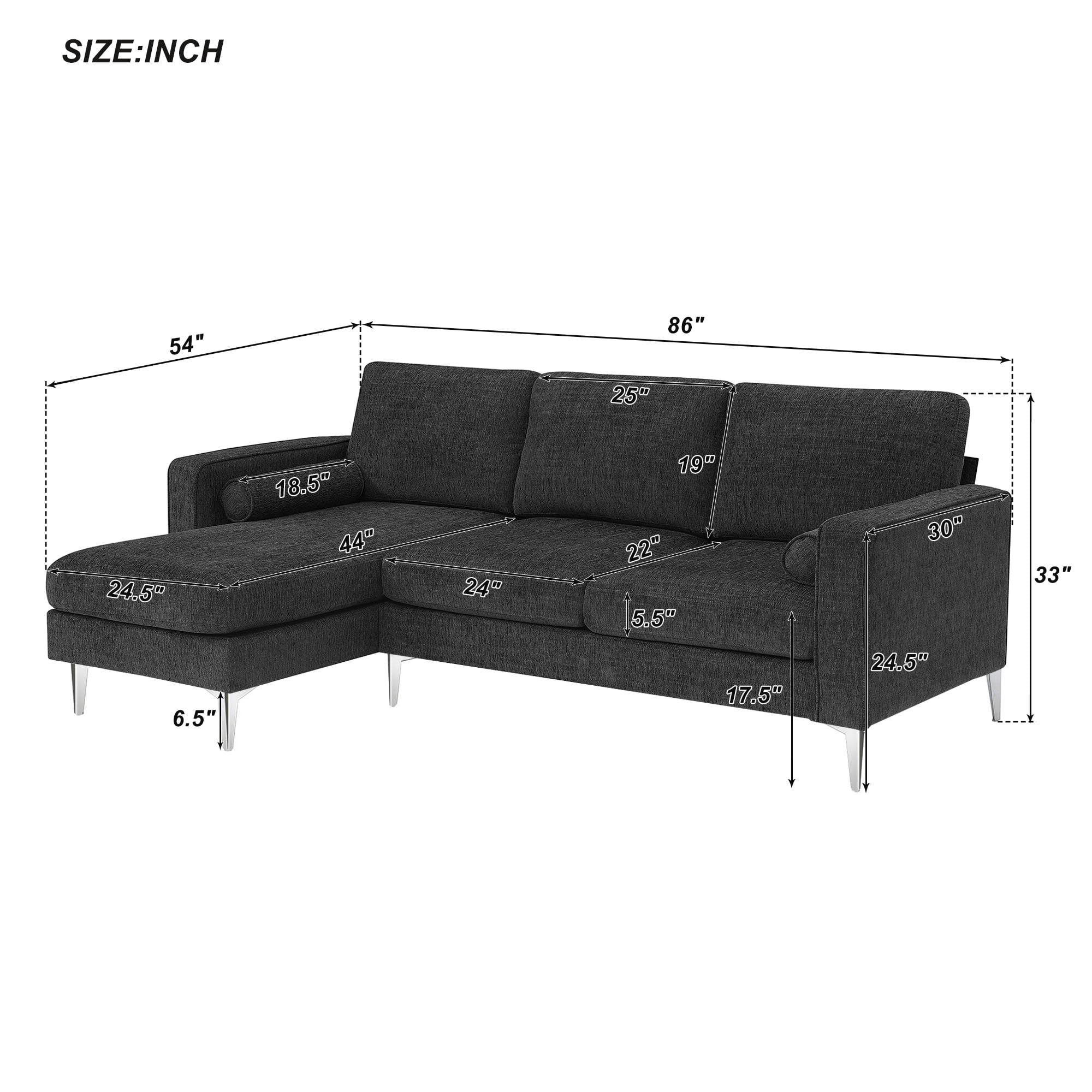 Churanty L Shaped Sofa for Small Spaces Convertible Sectional Sofa with Reversible Chaise Lounge,Dark gray