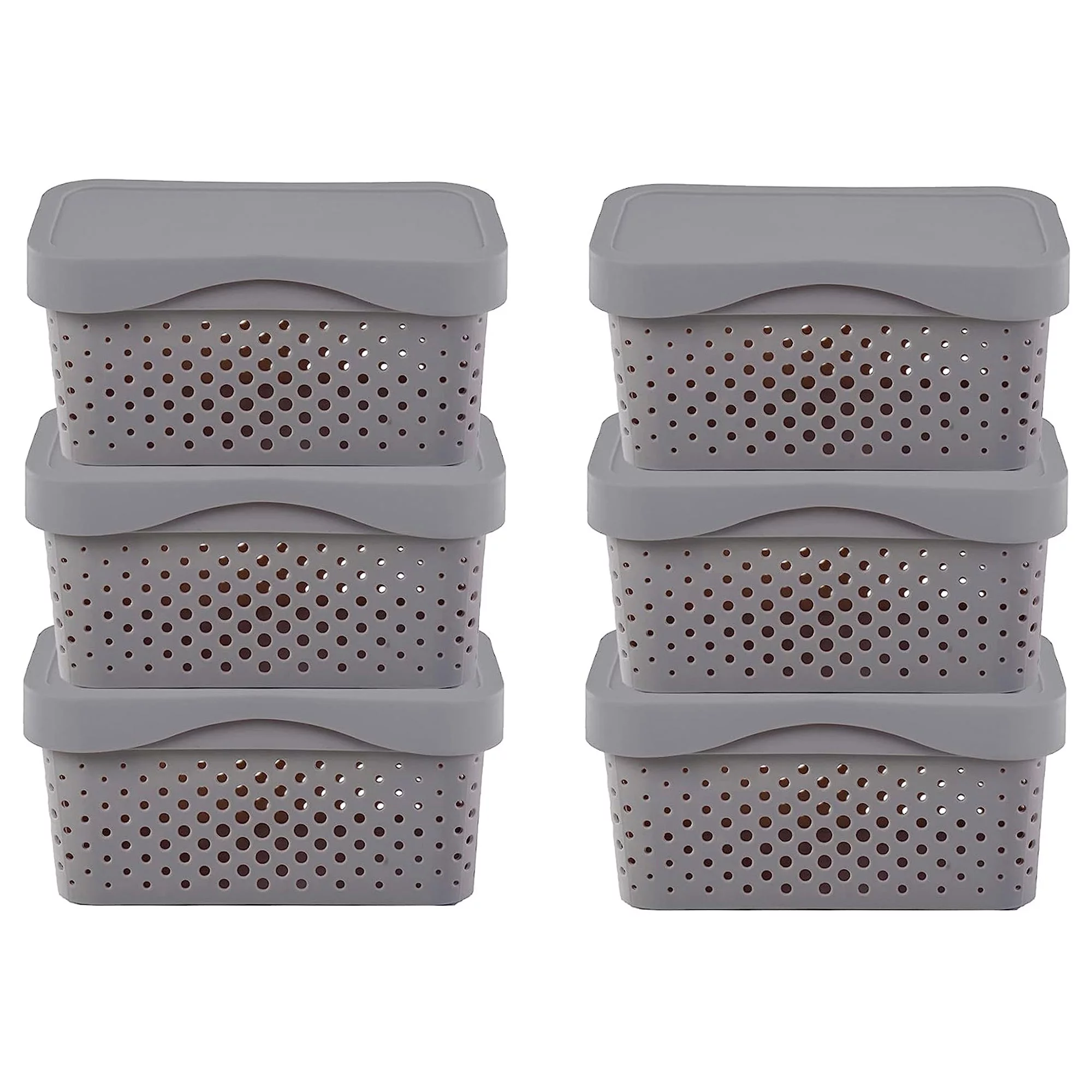 HANAMYA 5L Stackable Lidded Storage Organizing Containers, Gray (Set of 6)