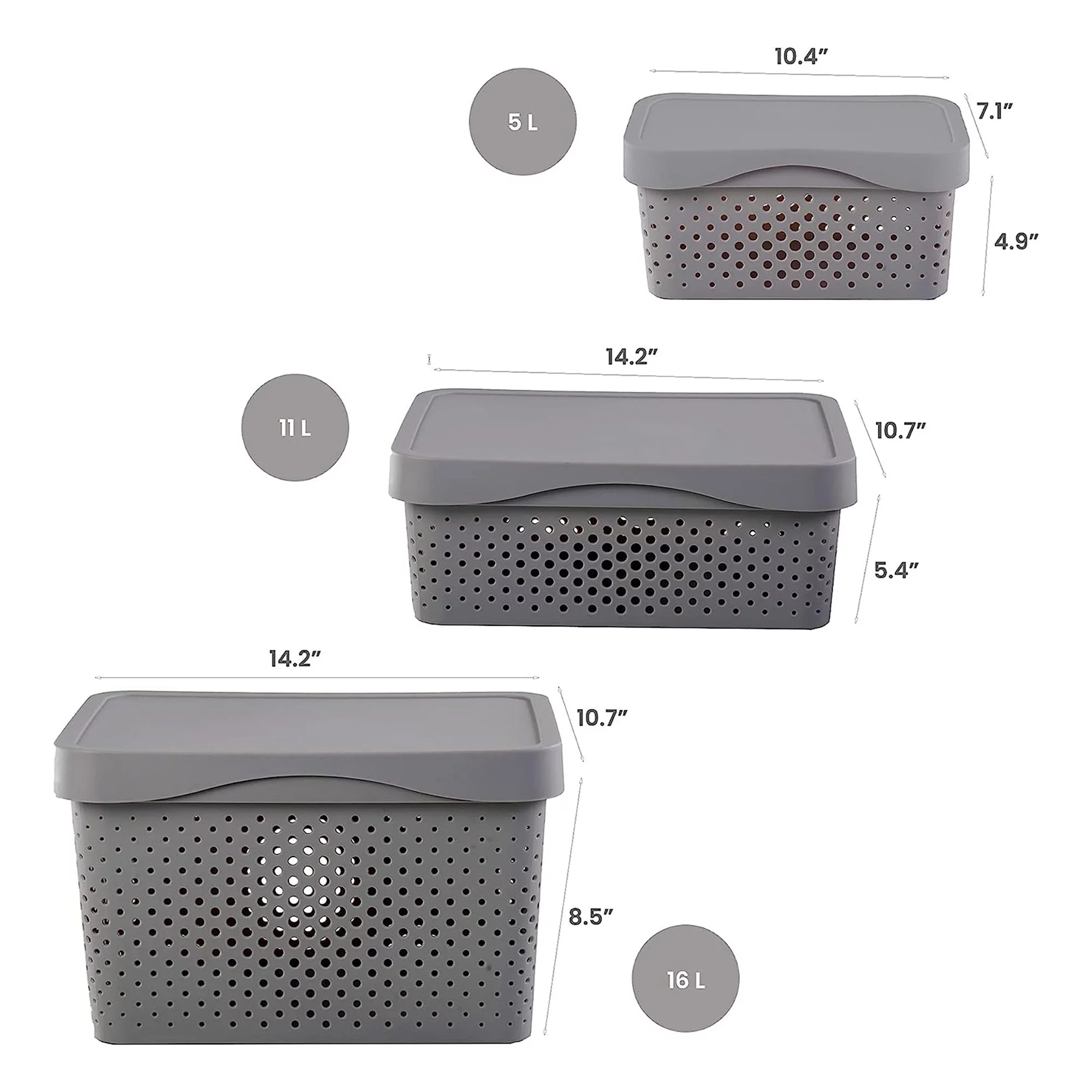 HANAMYA 5L Stackable Lidded Storage Organizing Containers, Gray (Set of 6)