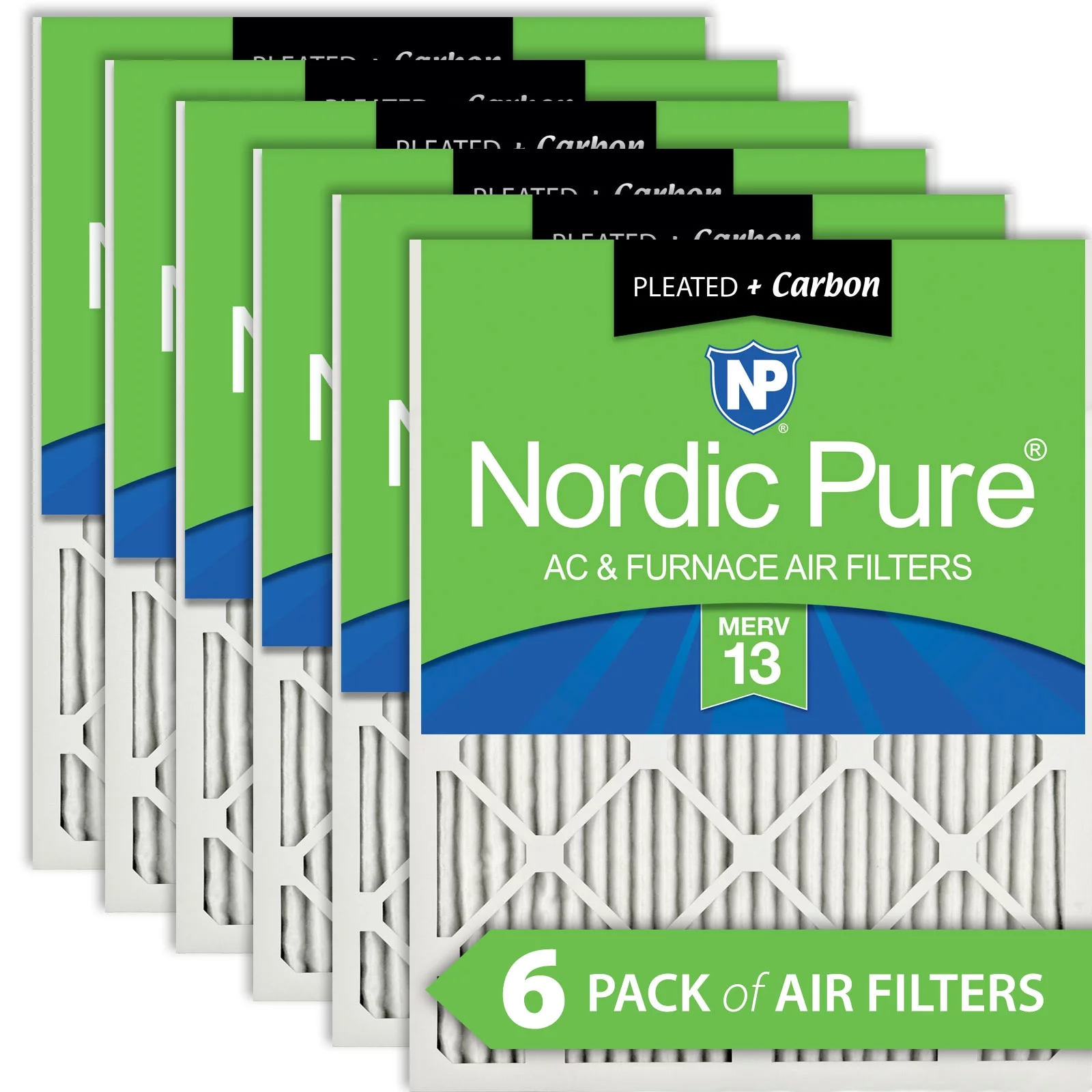 20x25x1 (19_1/2x24_1/2) Pleated Air Filters MERV 13 Plus Carbon 6 Pack