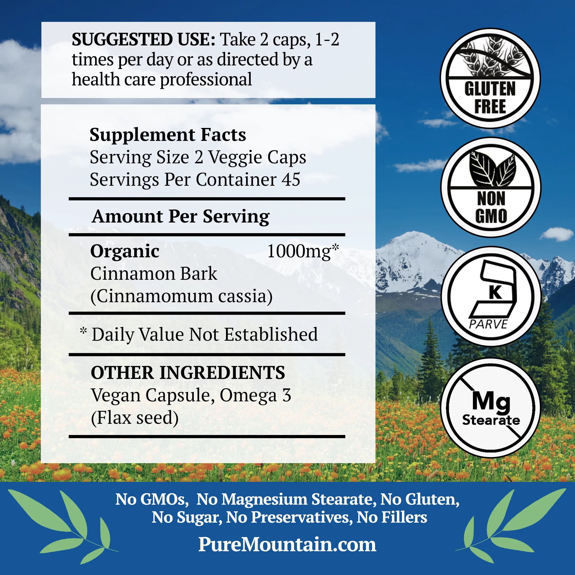 Cassia Cinnamon Bark Capsules Kosher Vegan Herbal Supplements (90 Caps) (900 mg)