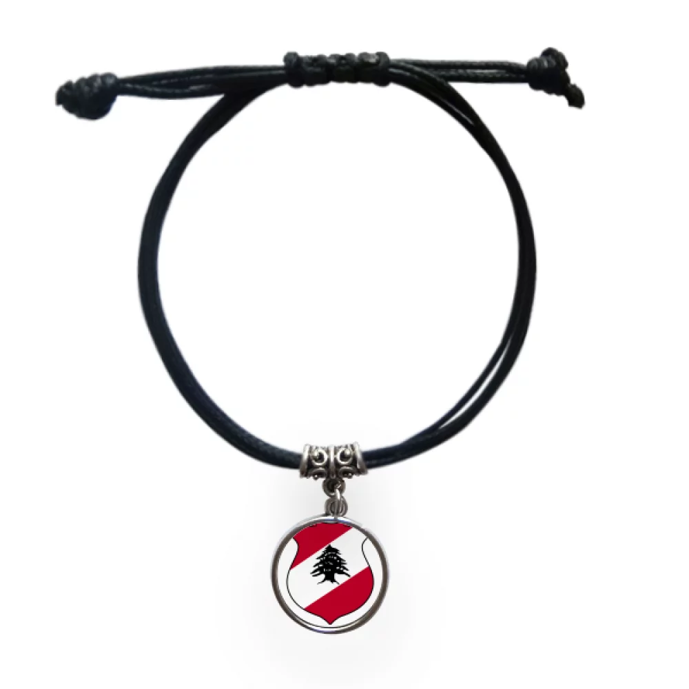 Lebanon Asia National Emblem Bracelet Leather Rope Wristband Black Jewelry