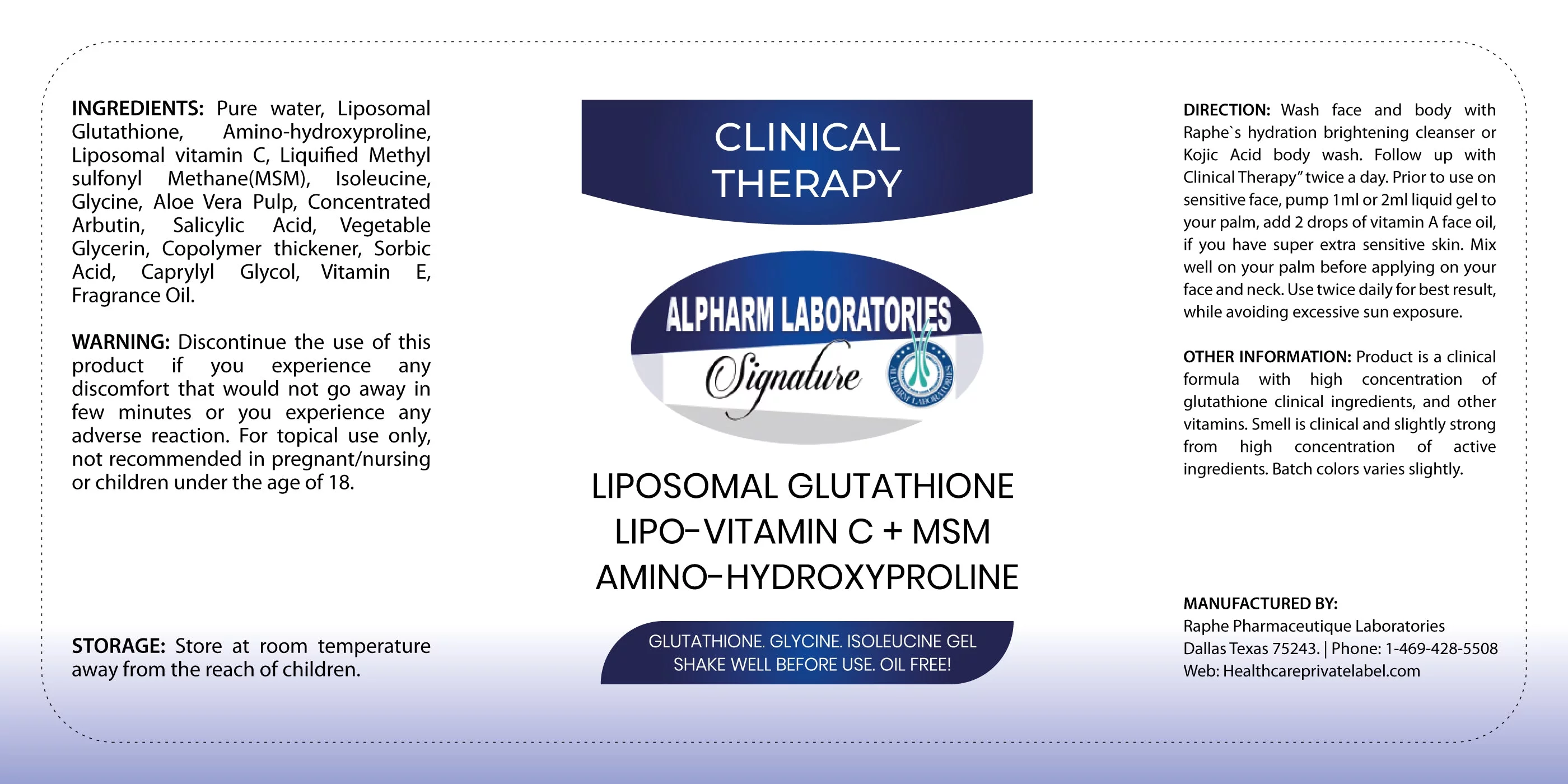 500ml of Liposomal Glutathione Topical Liquid Gel With Vitamin C- 2500mg & 7000mg Glutathione/ml