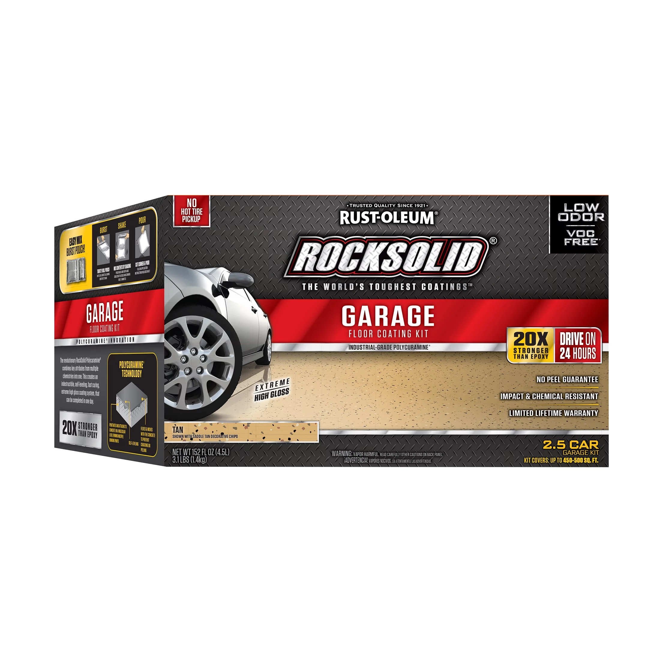 Tan, Rust-Oleum RockSolid Polycuramine High-Gloss 2.5-Car Garage Floor Coating Kit - 180 oz.