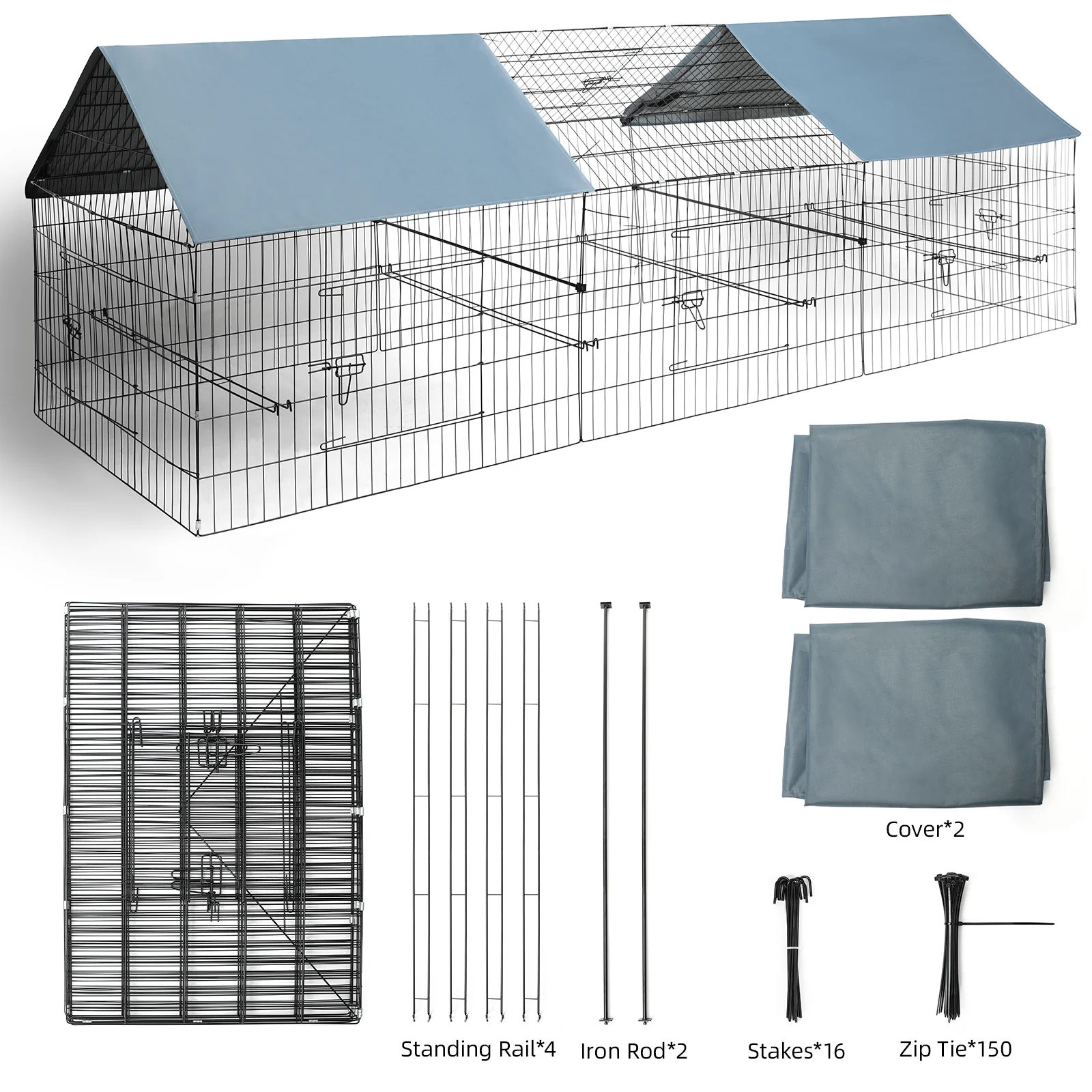 RichYa Large Metal Coop Chicken Cage Pen Outdoor Backyard Duck Rabbits Playpen