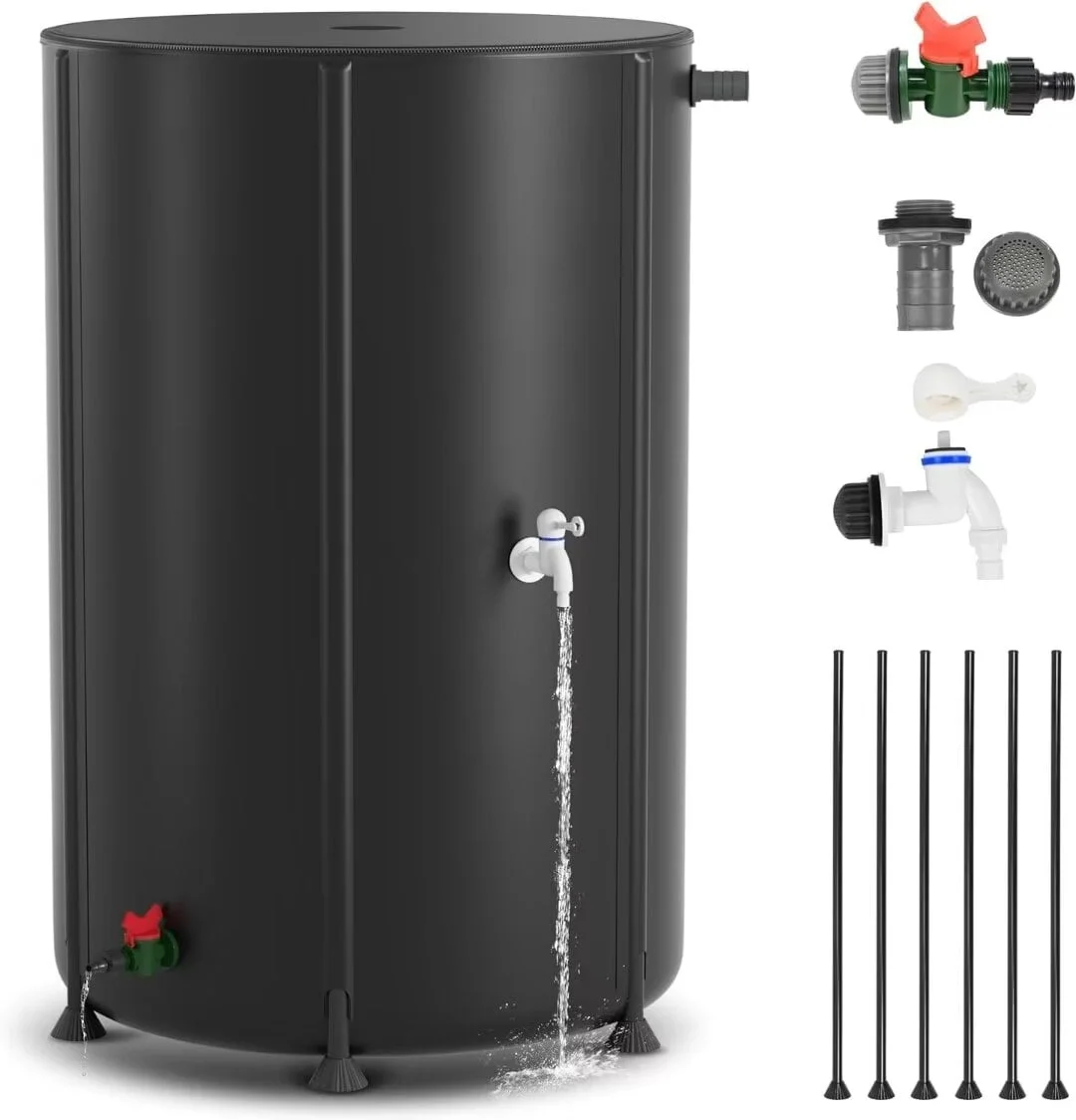 Docred 53 Gallon Collapsible Rain Barrel,Large Capacity, Portable Rain Barrels, Portable Water Tank Storage Container, PVC Rainwater Collection System Including Spigots and Overflow Kit