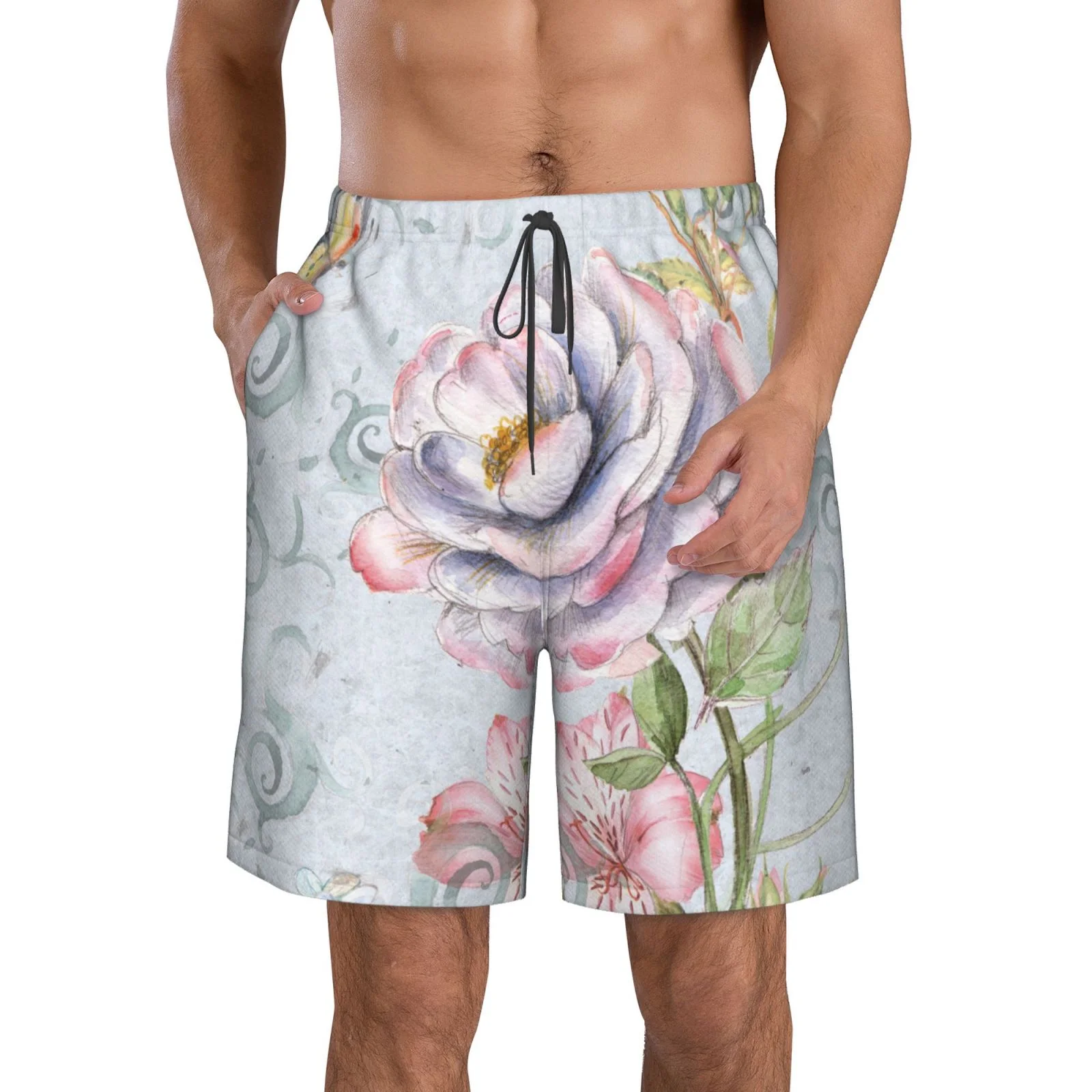 Lukts Vintage Rose Mens Swim Trunks Quick Dry Swim Shorts With Funny Beach Shorts