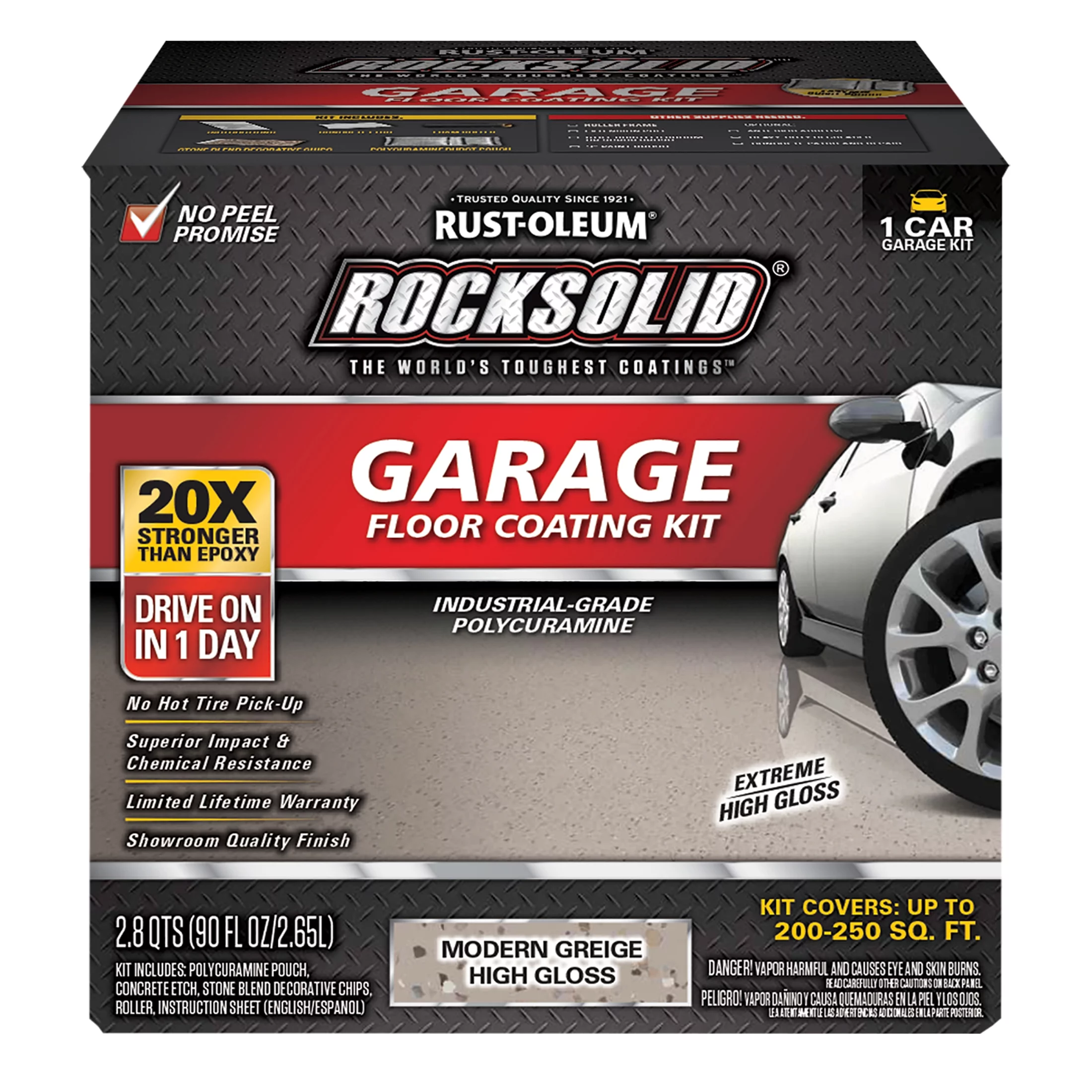 Modern Greige, Rust-Oleum RockSolid Garage Floor Coating Kit-381086, High Gloss 1-Car, 90 oz Kit, 2 Pack