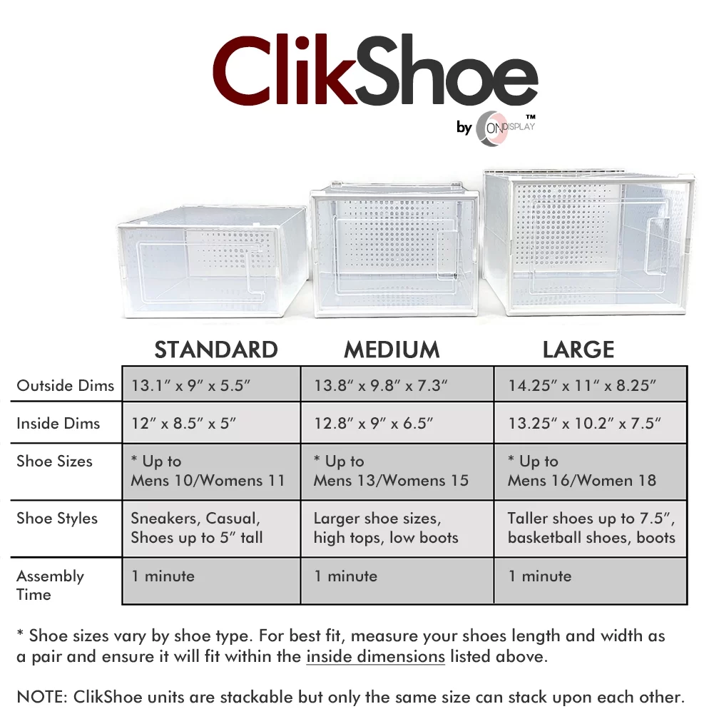 OnDisplay Clik Stackable Interlocking Shoe Box System (Large Clear/White, Set of 4)