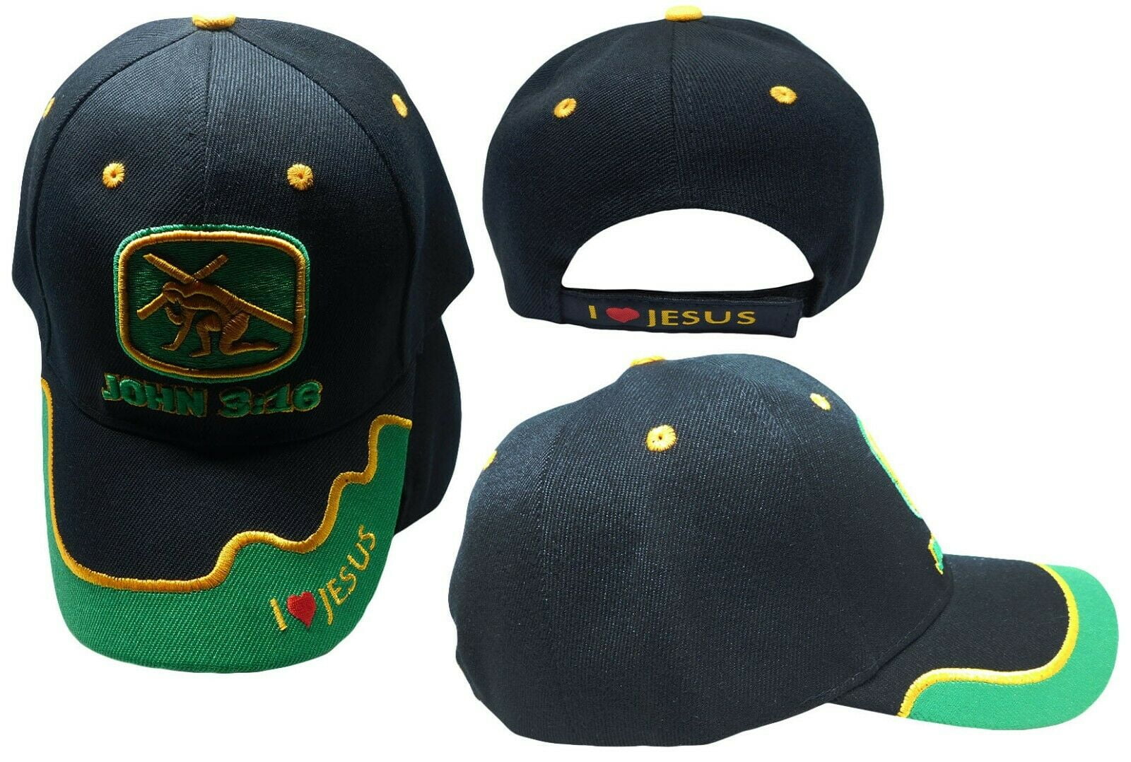 New John 3:16 Christian Hat Ball Cap Camo Black Green Cross I Heart Love Jesus