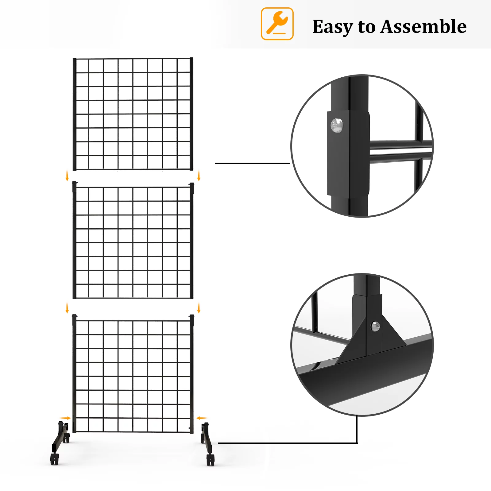 Bonnlo 2' x 6' Standing Grid Tower, Detachable Girdwall for Easy Transport, Wire Grid Panel Display Rack(1-Pack)