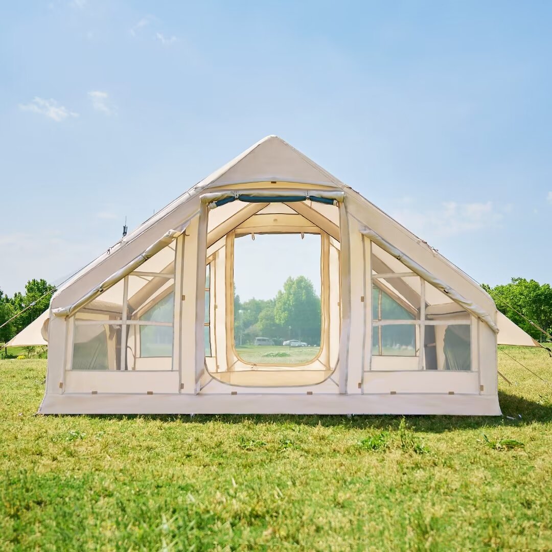 Docred Inflatable Glamping Tent with Pump, 4-6 Person Extra Large Inflatable House Tents ,Glamping Tents Sun Shelter with Mesh & Chimney Window