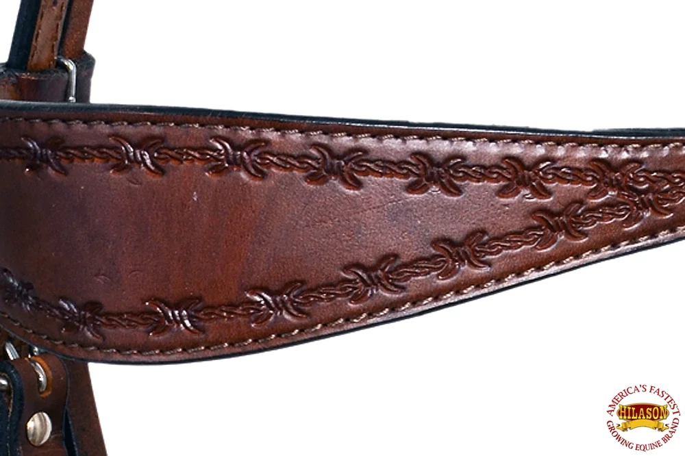 HILASON Western Horse Headstall Breast Collar Set Tack Genuine American Leather Barb Wire Dark Brown