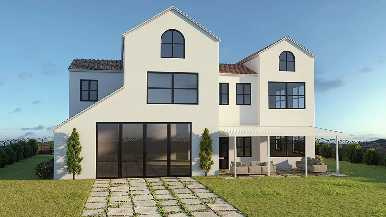 Four Seasons OLS Optima 22 ft wide x 12 ft deep Aluminum Patio Cover with 40lb Snowload & 4 Posts in White