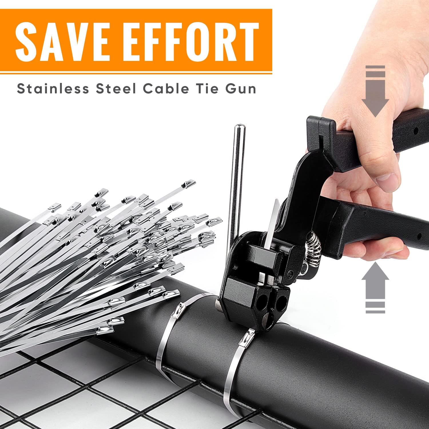 Stainless Steel Cable Tie Gun, Special Tool For Fastening And Cutting Metal Cable Ties, With 150pcs 11.8in Uv Resistant Stainless Steel Cable Ties For Fence Exhaust Pipe Outdoor.